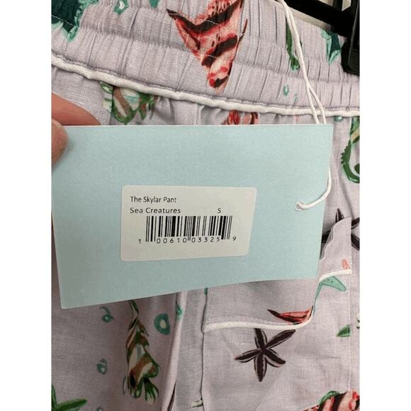 NWT Hill House Sea Creatures Linen Purple Wide Leg The Skylar Pants Size S - Picture 5 of 7